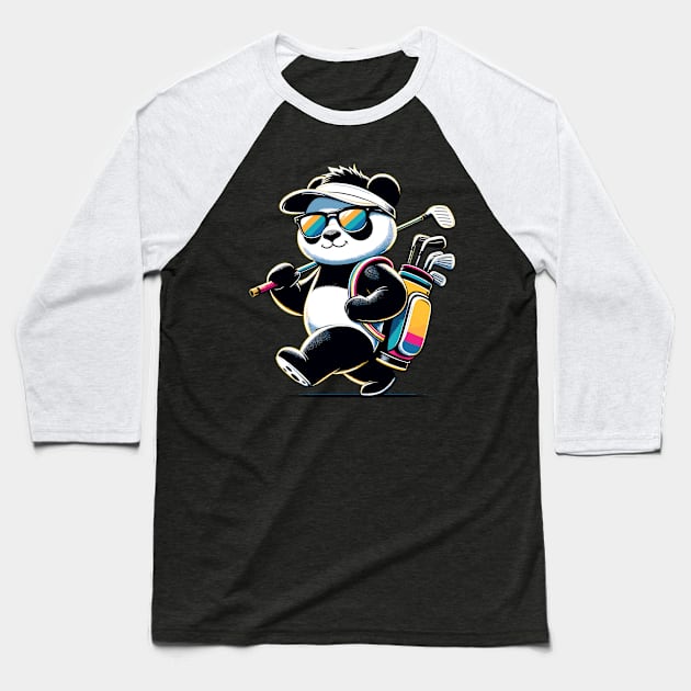 Golf Novelty Panda in Sunglasses Golfing Funny Golf Baseball T-Shirt by KsuAnn